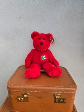 Ty Red Beanie Buddies Plush with Branded Tag, featuring Mexican flag like new